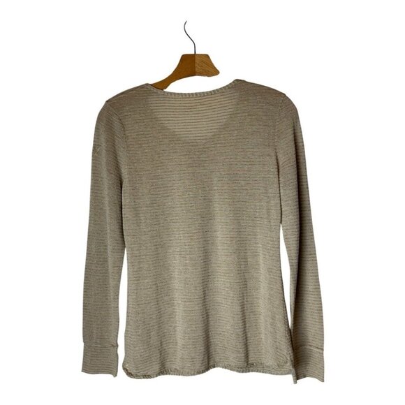 Zadig & Voltaire Shirt Women Medium Gold Metallic Striped Cecilia Henley‎ Tee - Picture 2 of 12